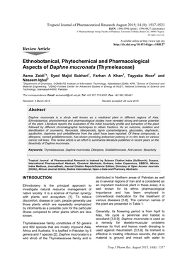 Ethnobotanical, Phytochemical and Pharmacological Aspects of Daphne Mucronata (Thymeleaceae)
