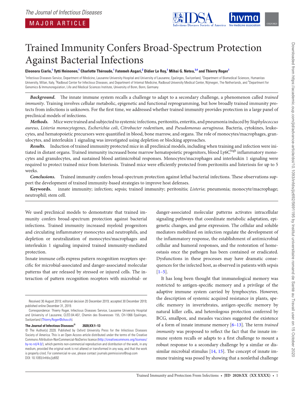 Trained Immunity Confers Broad-Spectrum Protection Against