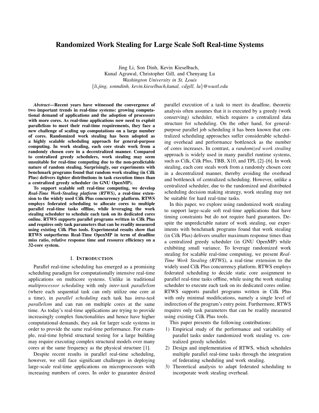 Randomized Work Stealing for Large Scale Soft Real-Time Systems