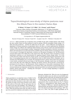 Topoclimatological Case-Study of Alpine Pastures Near the Albula Pass in the Eastern Swiss Alps