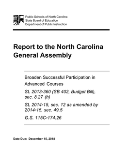 Report to the North Carolina General Assembly