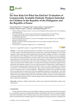 Evaluation of Commercially Available Probiotic Products Intended for Children in the Republic of the Philippines and the Republic of Korea