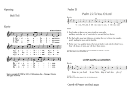 Opening Bell Toll Creed of Prayer on Final Page Psalm 25 Kyrie