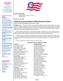 GCAA Announces Division I PING All-America Teams