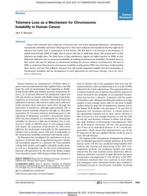 Telomere Loss As a Mechanism for Chromosome Instability in Human Cancer