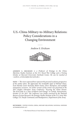 US-China Military-To-Military Relations