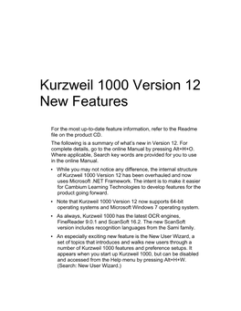 Kurzweil 1000 Version 12 New Features
