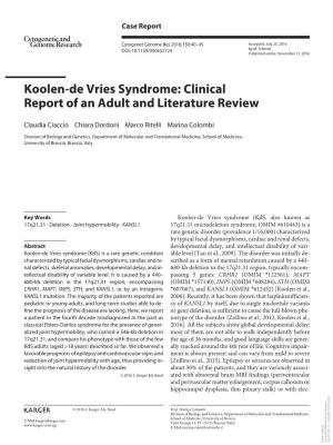 Koolen-De Vries Syndrome: Clinical Report of an Adult and Literature Review