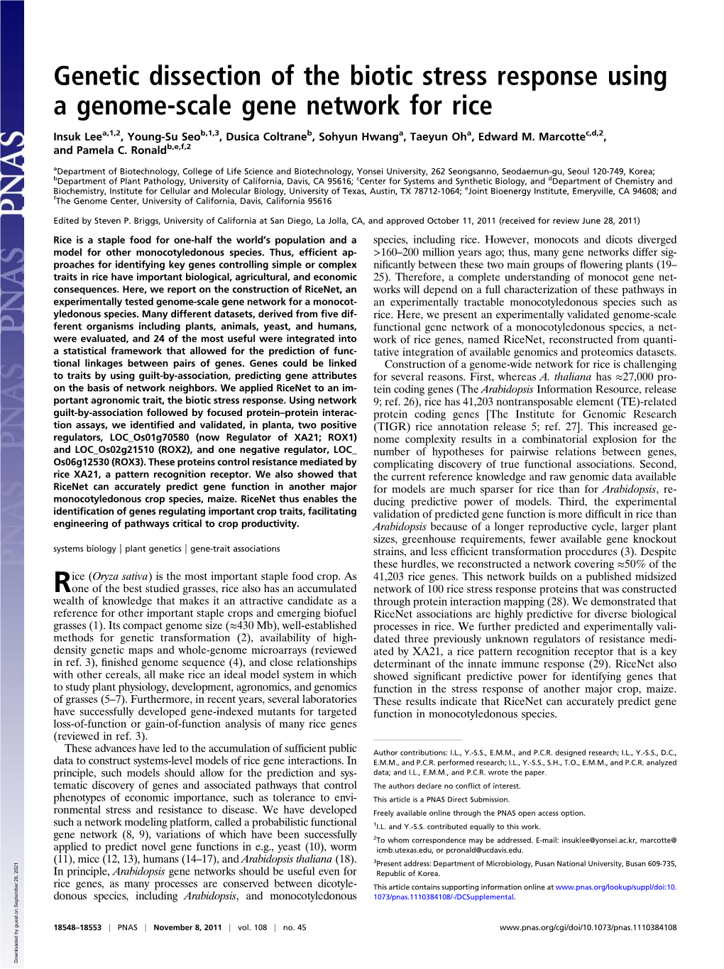 Genetic Dissection of the Biotic Stress Response Using a Genome-Scale Gene Network for Rice