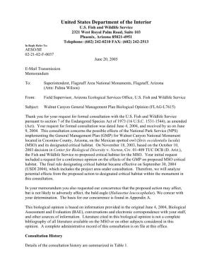 Walnut Canyon General Management Plan Biological Opinion (FLAG-L7615)