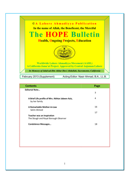 The HOPE Bulletin Health, Ongoing Projects, Education