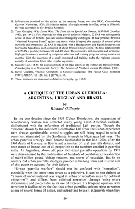 A CRITIQUE of the URBAN GUERRILLA: ARGENTINA, URUGUAY and BRAZIL by Richard Gillespie