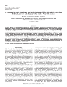 A Comparative Study of Cellulase and Hemicellulase Activities of Brackish Water Clam Corbicula Japonica with Those of Other Marine Veneroida Bivalves