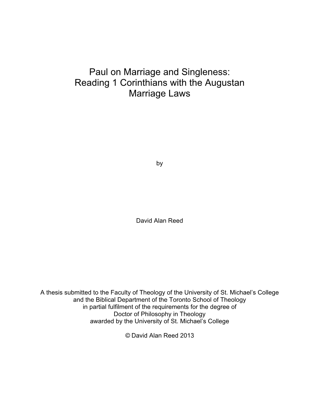 Reading 1 Corinthians with the Augustan Marriage Laws