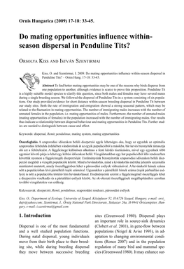 Season Dispersal in Penduline Tits?