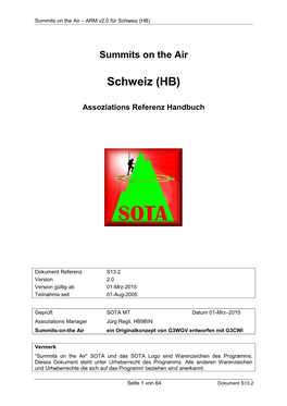 Summits on the Air – ARM V2.0 Für Schweiz (HB)