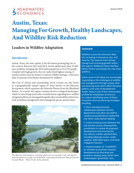 Austin, Texas: Managing for Growth, Healthy Landscapes, and Wildfire Risk Reduction