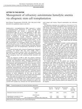 Management of Refractory Autoimmune Hemolytic Anemia Via Allogeneic Stem Cell Transplantation
