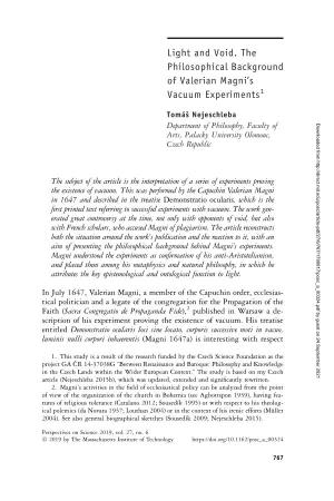 Light and Void. the Philosophical Background of Valerian Magni’S Vacuum Experiments1