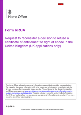 Request to Reconsider a Decision to Refuse a Certificate of Entitlement to Right of Abode in the United Kingdom (UK Applications Only)