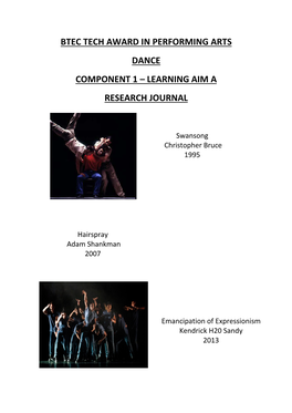 Btec Tech Award in Performing Arts Dance Component 1 – Learning Aim A