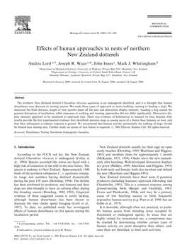Effects of Human Approaches to Nests of Northern New Zealand Dotterels