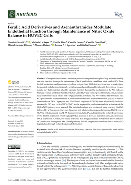 Ferulic Acid Derivatives and Avenanthramides Modulate Endothelial Function Through Maintenance of Nitric Oxide Balance in HUVEC Cells