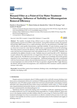 Biosand Filter As a Point-Of-Use Water Treatment Technology: Inﬂuence of Turbidity on Microorganism Removal Eﬃciency