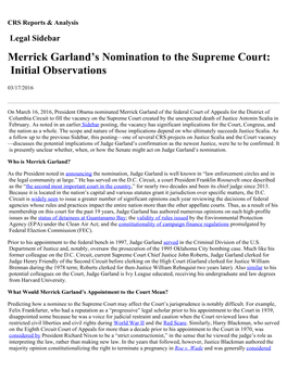 Merrick Garland's Nomination to the Supreme Court: Initial Observations