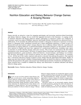 Nutrition Education and Dietary Behavior Change Games: a Scoping Review