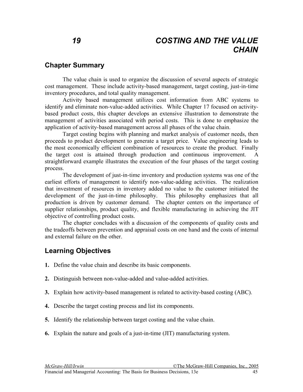 18 Costing And The Value Chain