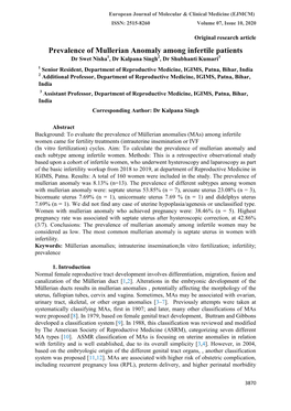 Prevalence of Mullerian Anomaly Among Infertile Patients