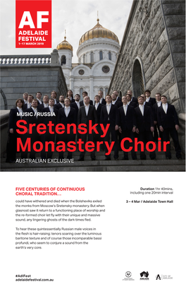 Sretensky Monastery Choir As a Chorister in 2002, He Was Subsequently Appointed Director of the Collective