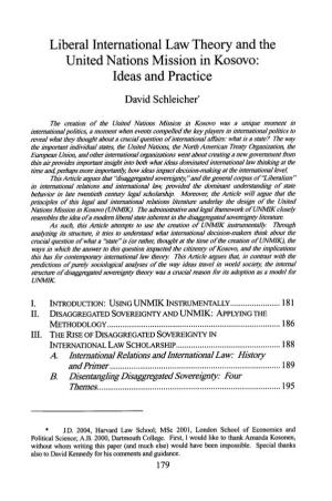 Liberal International Law Theory and the United Nations Mission in Kosovo: Ideas and Practice David Schleicher*