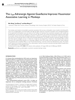 The A2a-Adrenergic Agonist Guanfacine Improves Visuomotor Associative Learning in Monkeys