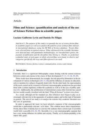 Quantification and Analysis of the Use of Science Fiction Films in Scientific