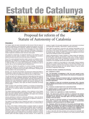 Proposal for Reform of the Statute of Autonomy of Catalonia