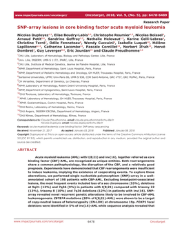 SNP-Array Lesions in Core Binding Factor Acute Myeloid Leukemia