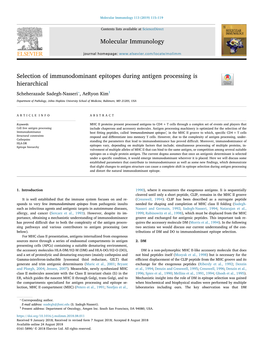 Selection of Immunodominant Epitopes During Antigen Processing Is Hierarchical T ⁎ Scheherazade Sadegh-Nasseri , Aeryon Kim1