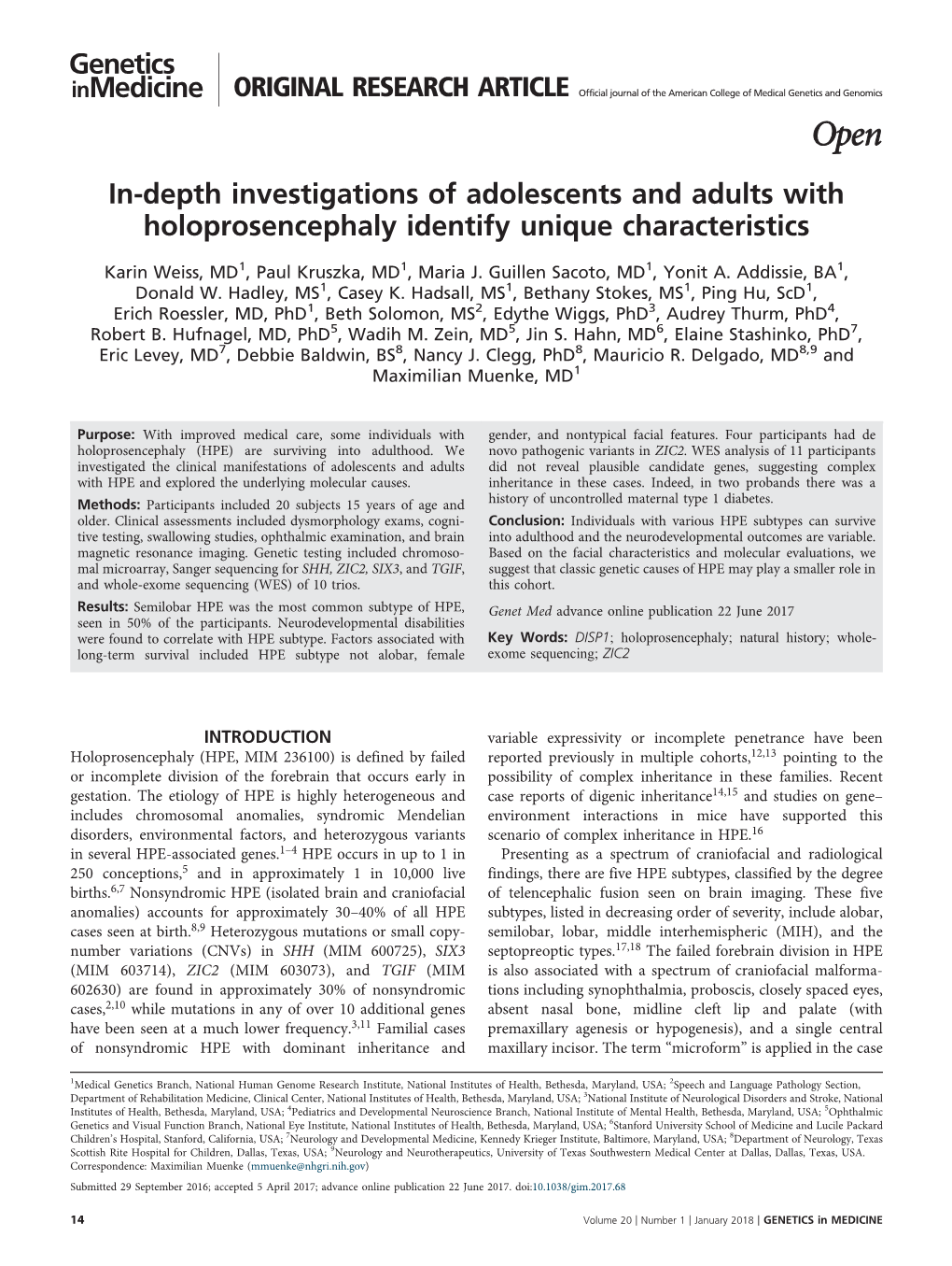 In-Depth Investigations of Adolescents and Adults with Holoprosencephaly Identify Unique Characteristics