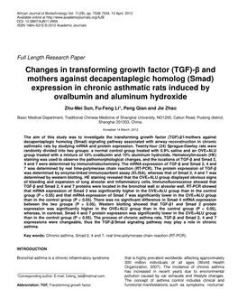 (TGF)-Β and Mothers Against Decapentaplegic Homolog (Smad) Expression in Chronic Asthmatic Rats Induced by Ovalbumin and Aluminum Hydroxide