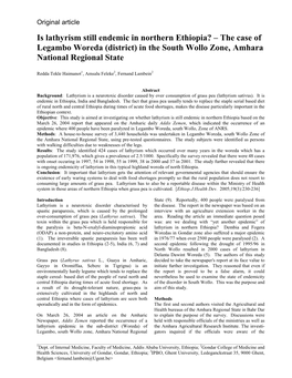 Is Lathyrism Still Endemic in Northern Ethiopia? – the Case of Legambo Woreda (District) in the South Wollo Zone, Amhara National Regional State