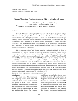 Status of Potassium Fractions in Morena District of Madhya Pradesh