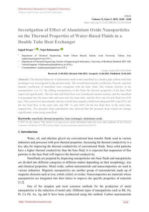 Investigation of Effect of Aluminium Oxide Nanoparticles on the Thermal Properties of Water-Based Fluids in a Double Tube Heat Exchanger