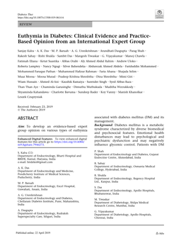 Euthymia in Diabetes: Clinical Evidence and Practice-Based