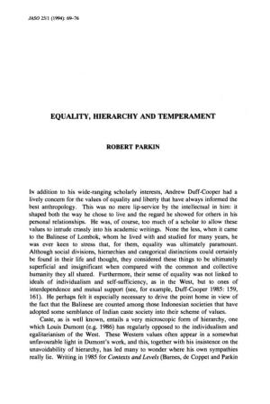 Equality, Hierarchy and Temperament