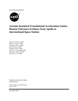 Artemis Sustained Translational Acceleration Limits: Human Tolerance Evidence from Apollo to International Space Station
