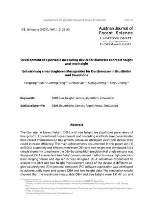 Development of a Portable Measuring Device for Diameter at Breast Height and Tree Height