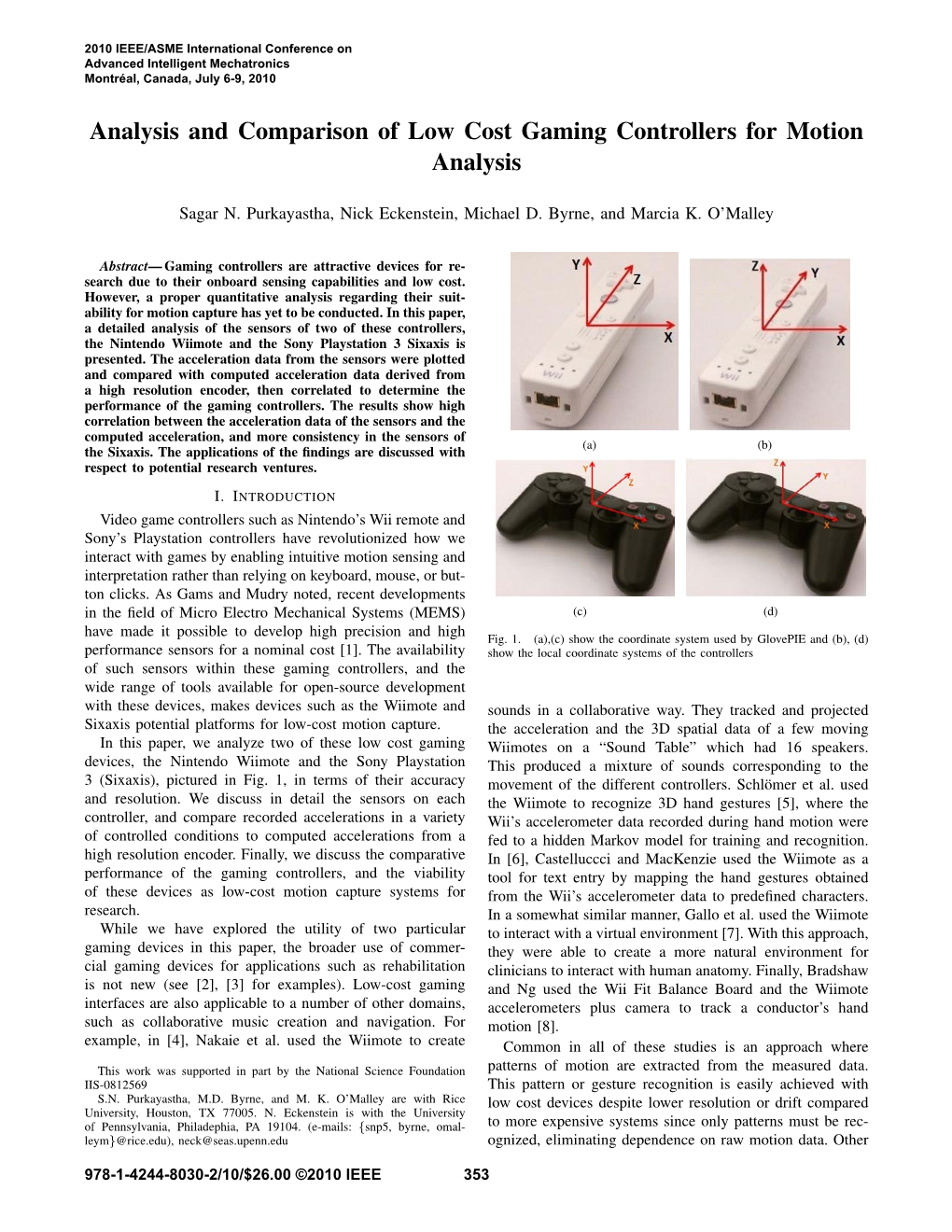 Analysis and Comparison of Low Cost Gaming Controllers for Motion Analysis