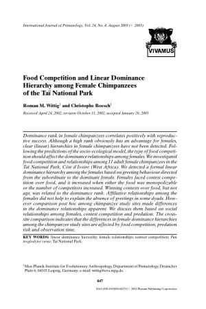 Food Competition and Linear Dominance Hierarchy Among Female Chimpanzees of the Ta&#X00ef